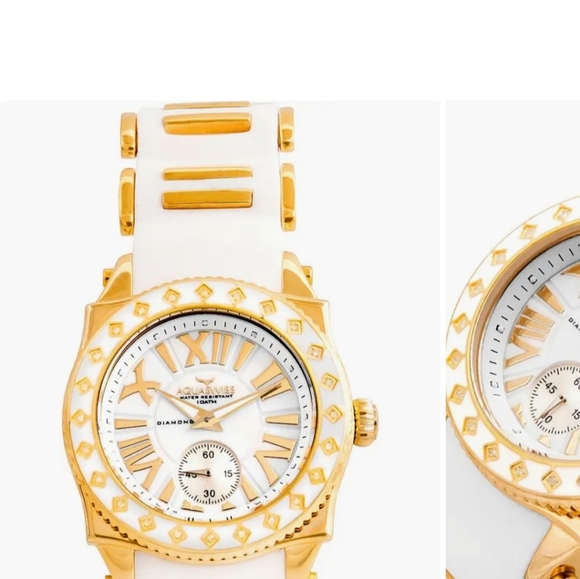 Women's Watch AquaSwiss Designer White Band Gold Bezel Dials & Numbers, In Case. - Picture 5 of 8